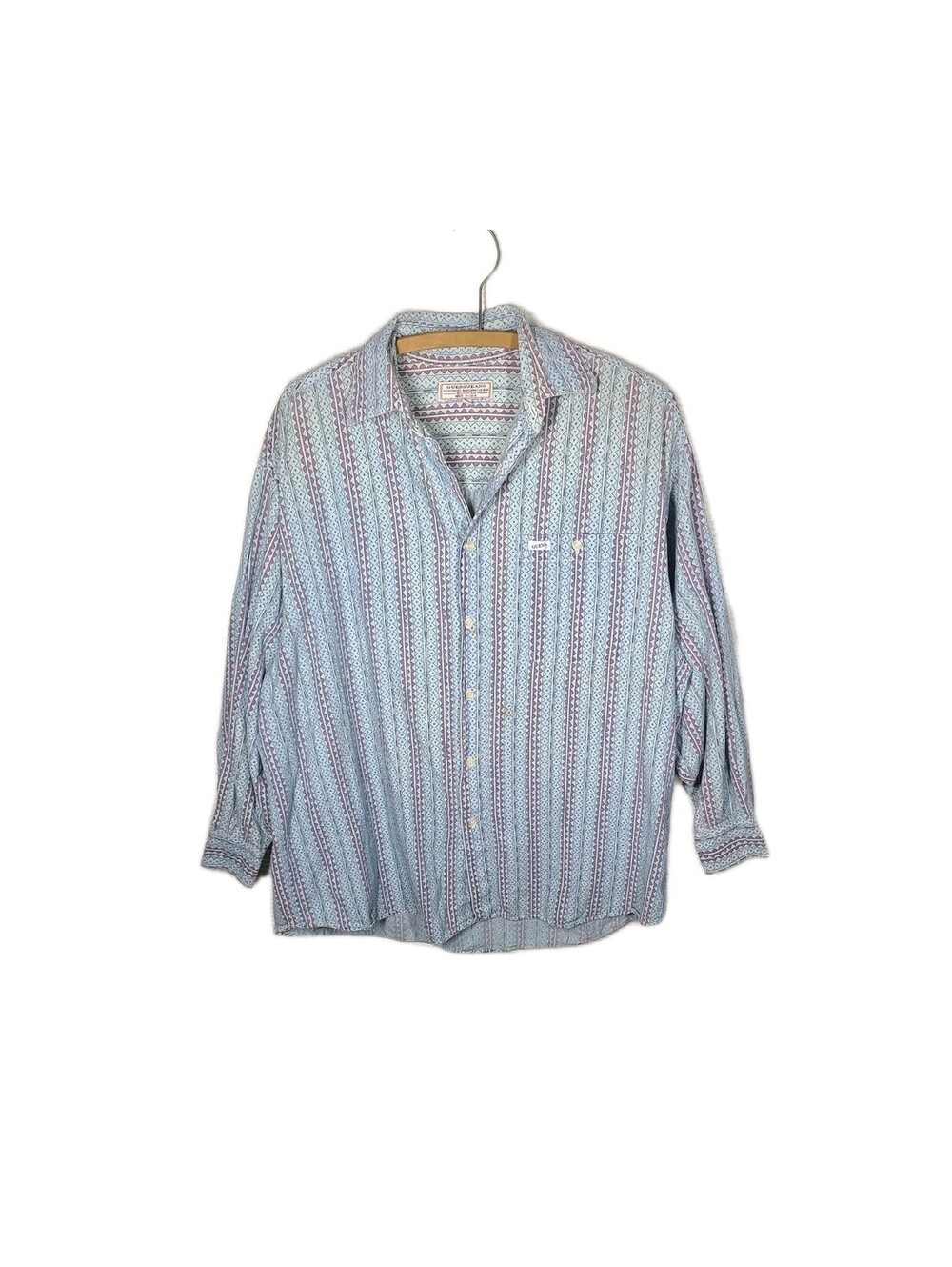 Vintage 90s Guess Marciano Oxford Stripe Print Oversize Unisex Mens L Button Up